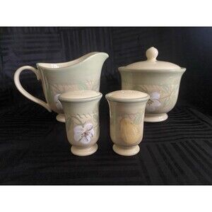 Pfaltzgraff pear bloom cream and sugar set with salt and pepper set